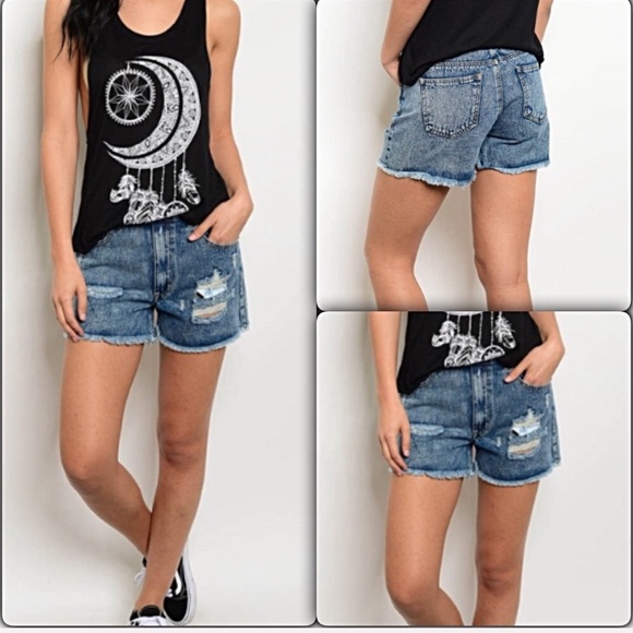 Shorts Distressed Medium Wash Denim Jean XS S - Picture 6 of 6